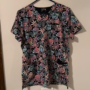 Sanibel Scrubs Tropical Pattern Scrub Top